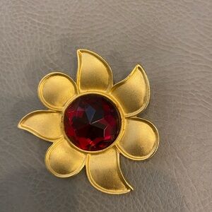 Vintage Large Carolina Herrera Flower Crystal Brooch 1980s Runway Couture